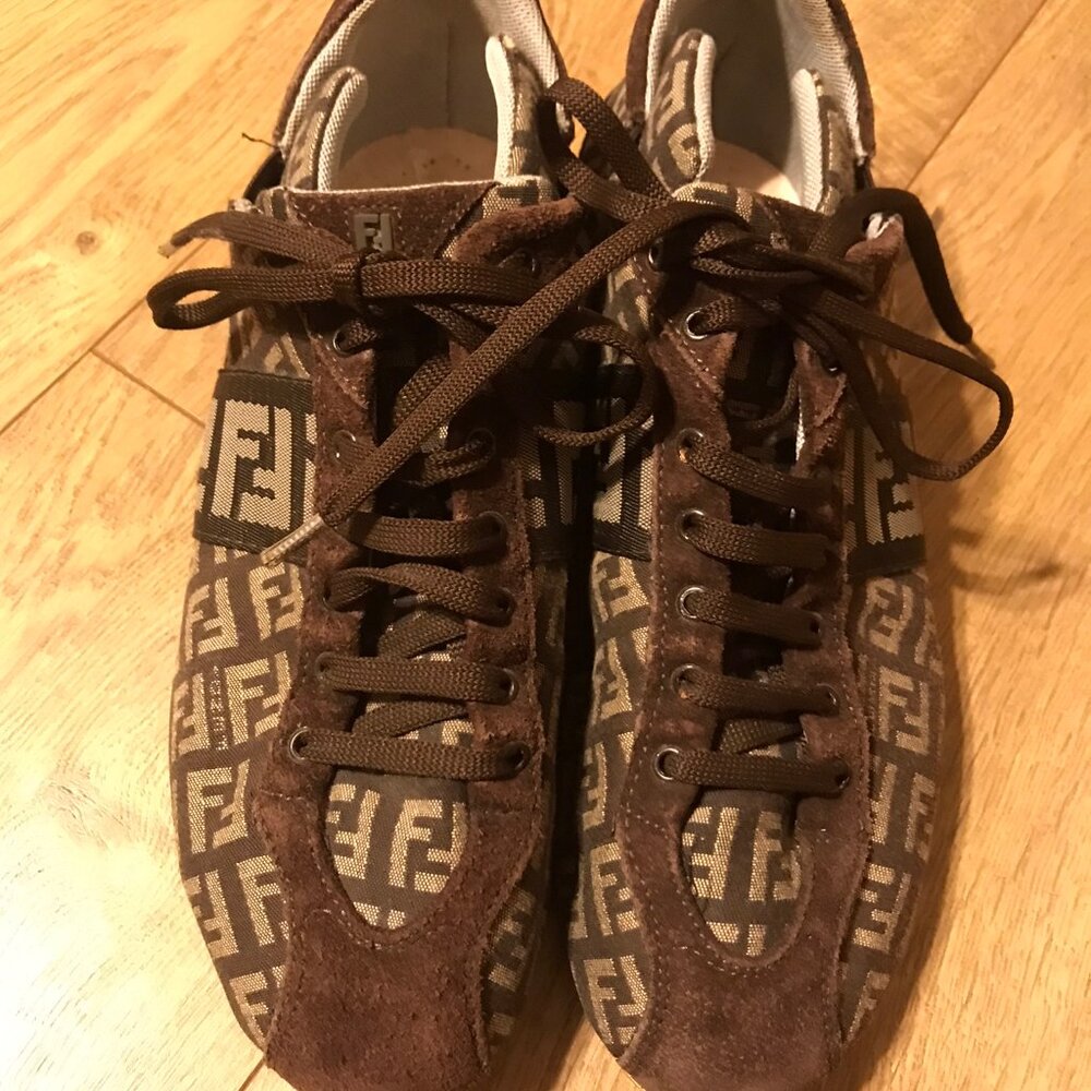 SALE!  FENDI FF Monogram Suede and Canvas Fashion Sneakers - MADE IN ITALY